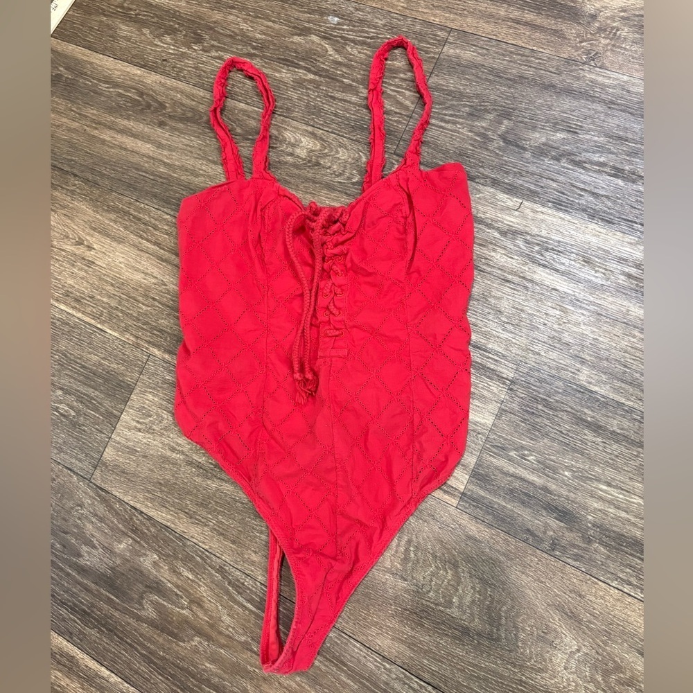 Free People Intimidate Body Suit Lace Red Boho Women Large